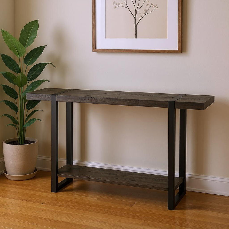 47" Wood And Metal Distressed Sled Console Table With Shelf - Black