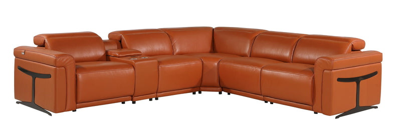 Italian Leather Modular L Shaped Six Piece Corner Sectional With Console - Camel