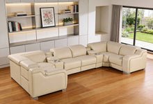 Load image into Gallery viewer, Italian Leather Power Reclining U Shaped 8 Piece Corner Sectional With Console - Beige
