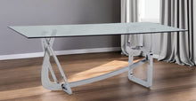 Load image into Gallery viewer, 79" Glass And Stainless Steel Trestle Base Dining Table - Silver
