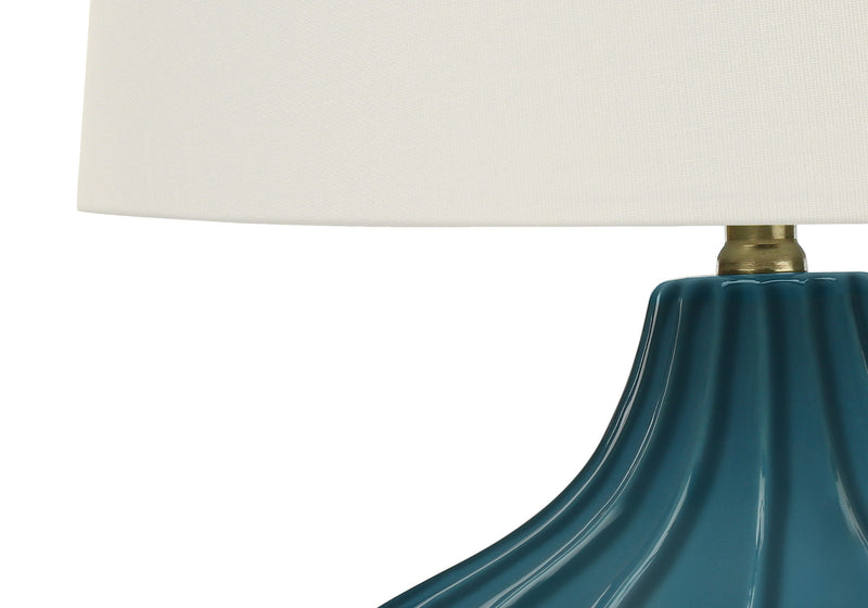 Ceramic Gourd Table Lamp With Cream Empire Shade - Blue