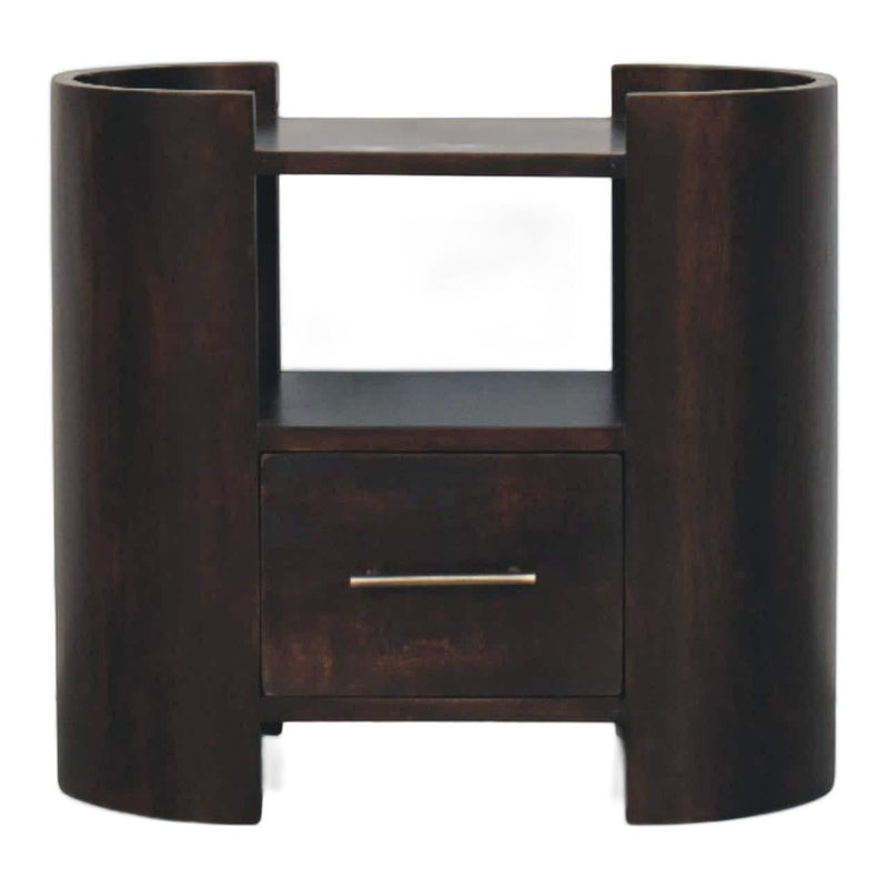 20" Solid Wood Round One Drawer Nightstand - Mocha