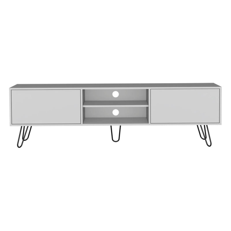71" Cabinet Open And Enclosed Storage TV Stand - White