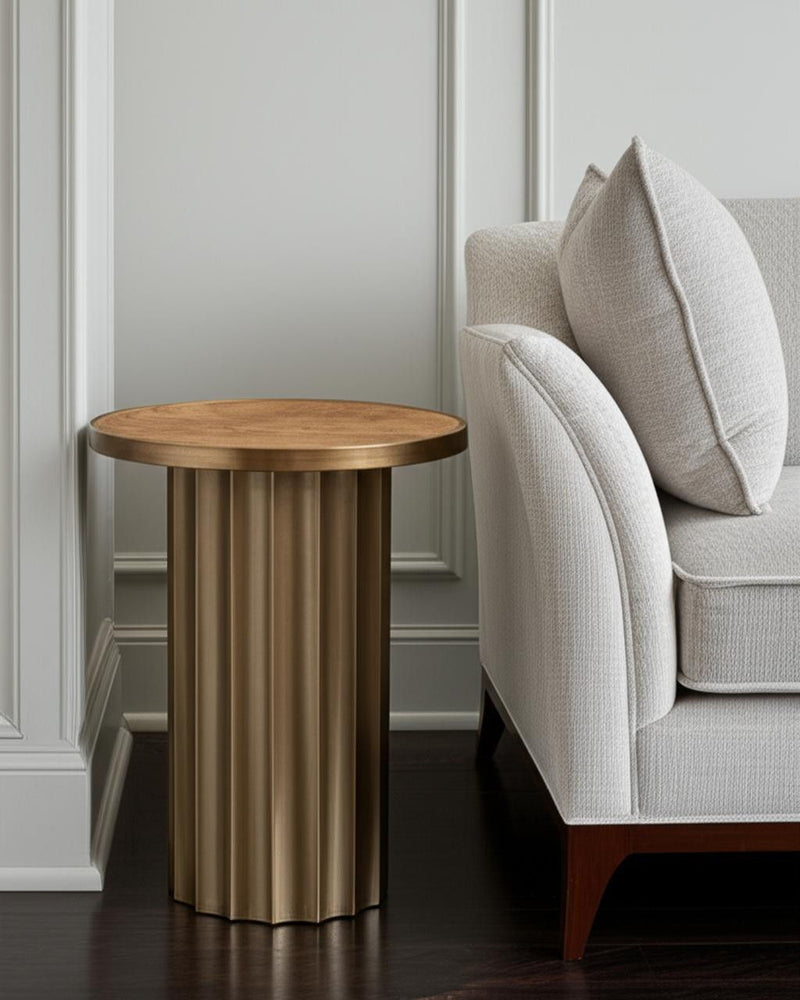 22" Steel Round Pedestal End Table - Brown