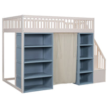 Load image into Gallery viewer, Full Size Loft Bed With 2 Four Layer Storage Cabinets And Curtain With Built In Staircase And Privacy Curtain - White
