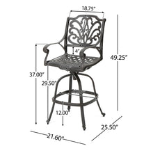 Load image into Gallery viewer, Outdoor Cast Aluminum Swivel Bar Stool With Scrolled Arms - Bronze
