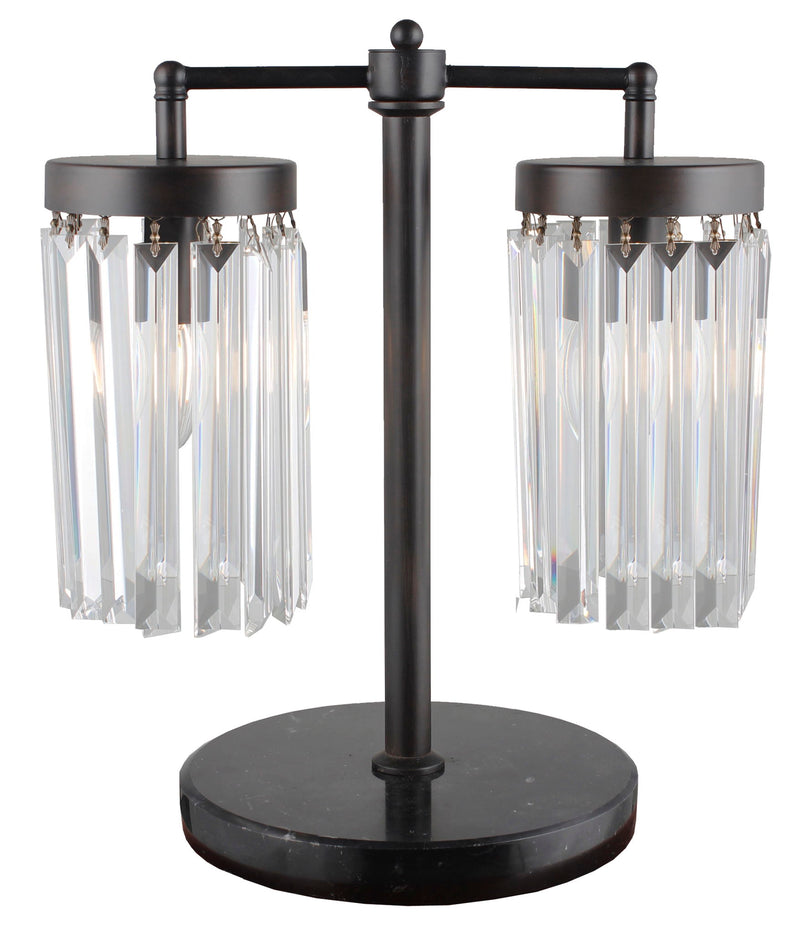 Iron Two Light Cylinder Bedside Table Lamp With Clear Cylinder Shade - Black