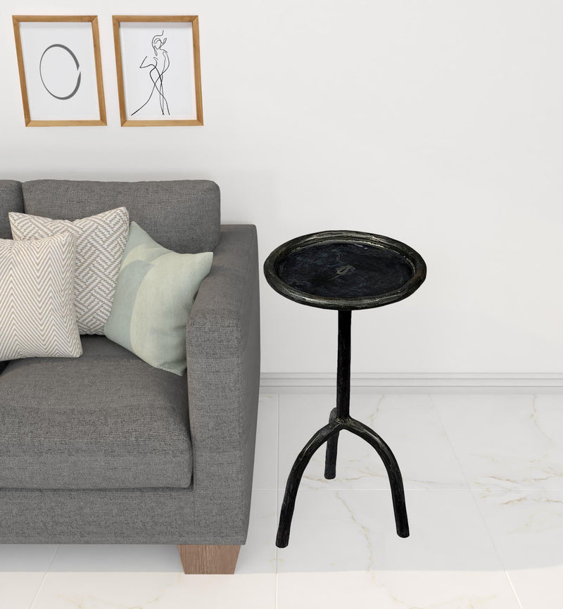Iron Pedestal Round End Table - Black