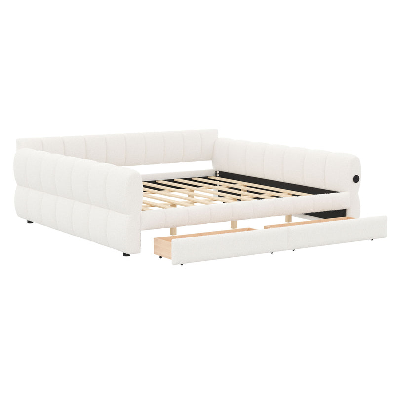 Upholstered Platform Bed With USB Charging And 2 Storage Drawers