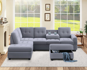 Orisfur. Modern Sectional Sofa with Reversible Chaise, L Shaped Couch Set with Storage Ottoman and Two Cup Holders for Living Room