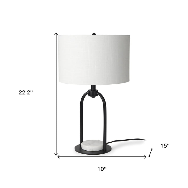 22" Metal Round Bedside Lamp With White Drum Shade - Black