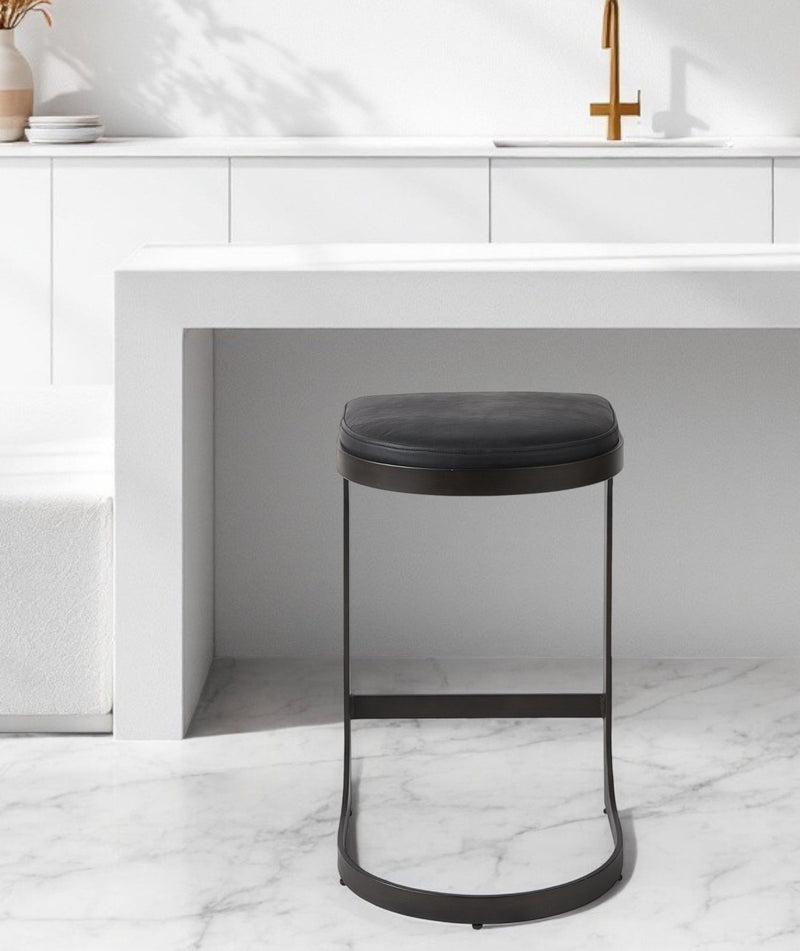 29" Iron Backless Bar Chair - Black