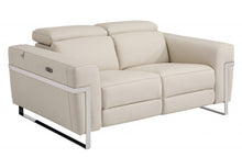 Load image into Gallery viewer, Italian Leather, Power Reclining Loveseat - Beige / Silver
