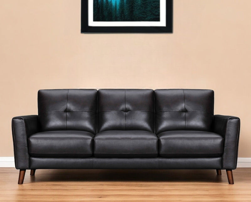 Sofa Leather With Brown Legs - Black