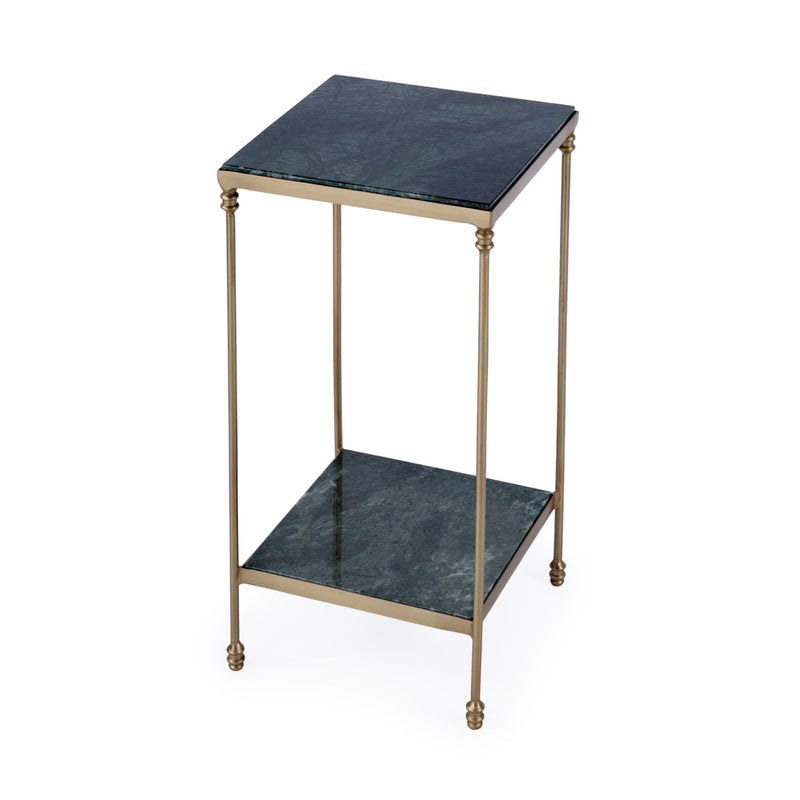 24" Marble And Iron Square End Table With Shelf - Green And Gold
