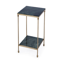 Load image into Gallery viewer, 24" Marble And Iron Square End Table With Shelf - Green And Gold
