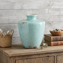 Load image into Gallery viewer, Crackle Glaze Round Table Vase - Aqua
