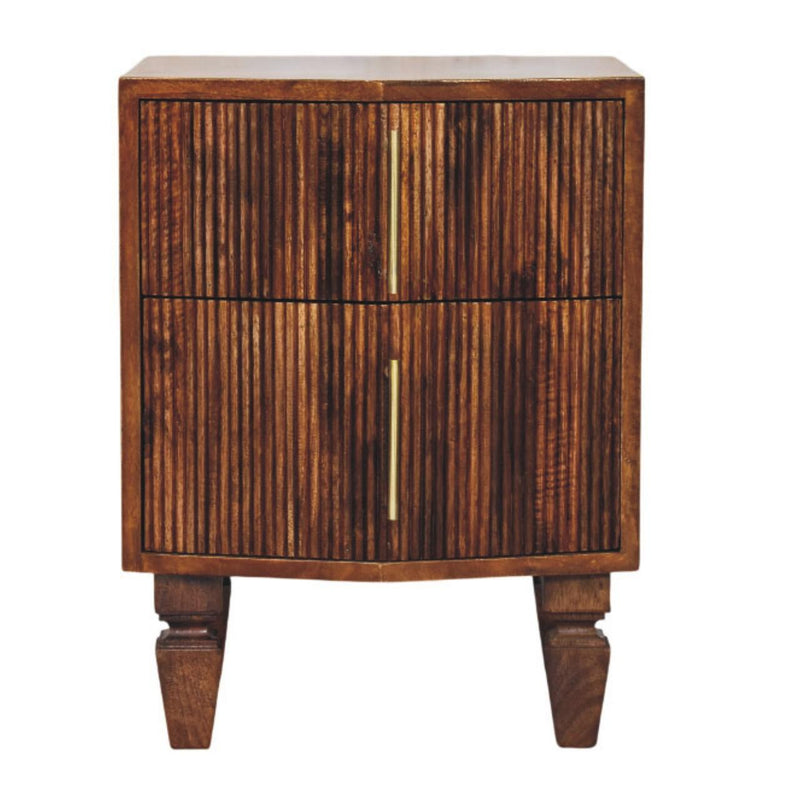 Solid Wood Ribbed Texture Two Drawer Nightstand (738439) - Brown