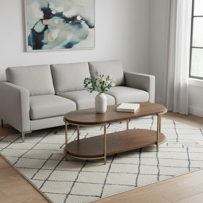 Solid Wood Oval Pedestal Coffee Table - Brown