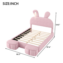 Load image into Gallery viewer, Full Upholstered Platform Bed With Cartoon Ears Headboard And LED Light - Pink
