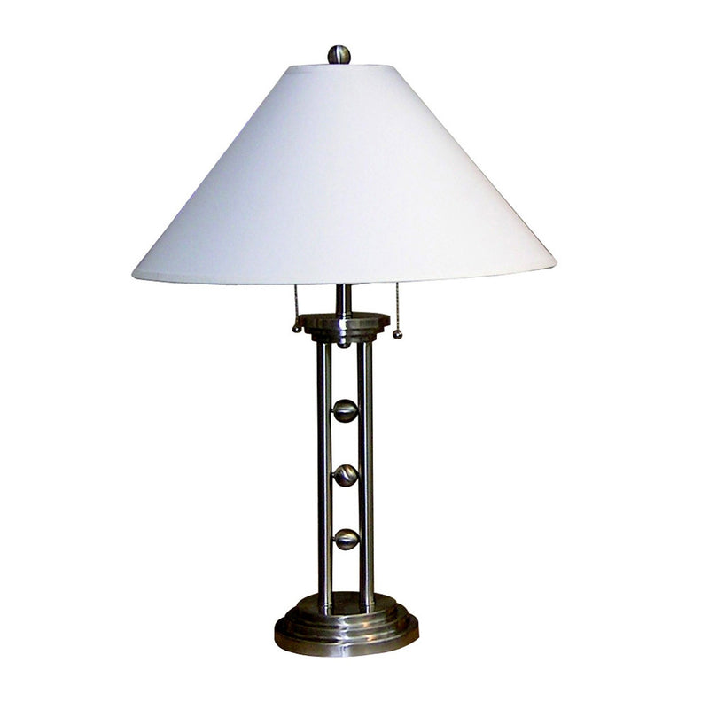 Metal Two Light Table Lamp With White Classic Empire Shade - Silver