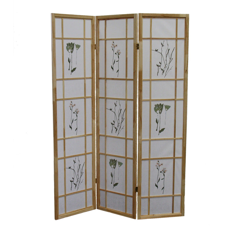 Folding Three Panel Screen Room Divider (469135) - Brown / White