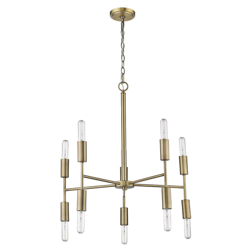 Candle Style Ten Light Metal Dimmable Chandelier - Brass