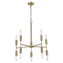 Load image into Gallery viewer, Candle Style Ten Light Metal Dimmable Chandelier - Brass
