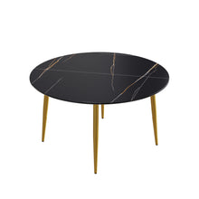Load image into Gallery viewer, Modern Artificial Stone Round Dining Table With Golden Metal Legs, Can Accommodate 6 People - Black
