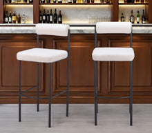 Load image into Gallery viewer, 30" Shearling And Steel Low Back Bar Height Bar Chairs (Set of 2) - Ivory / Black
