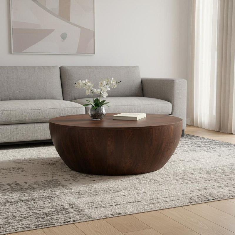 34" Solid Wood Round Solid Coffee Table - Brown