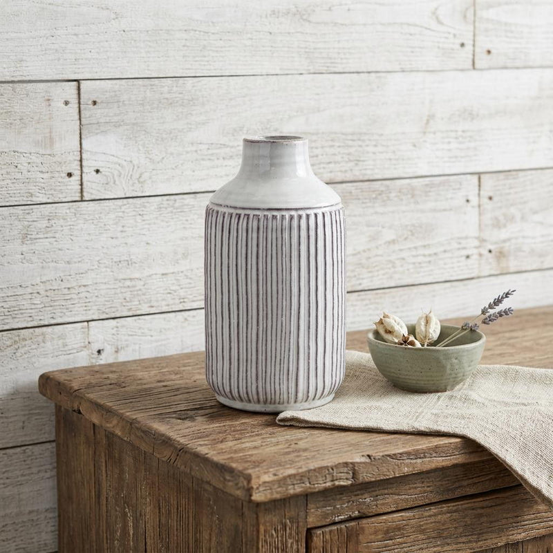 Striped Cylinder Table Vase - Off White