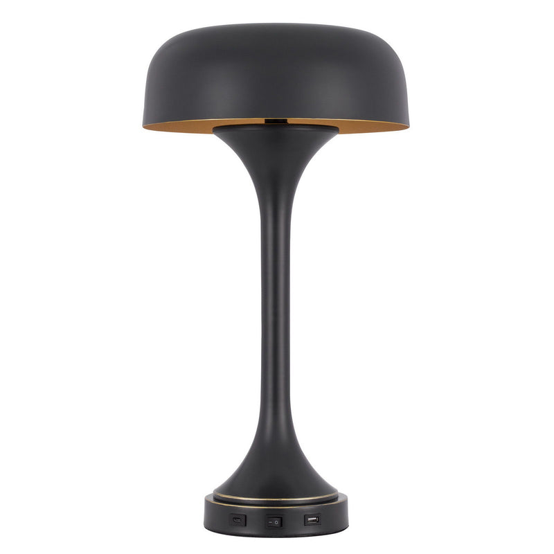 Metal Two Light Novelty USB Table Lamp With Black Dome Shade - Black