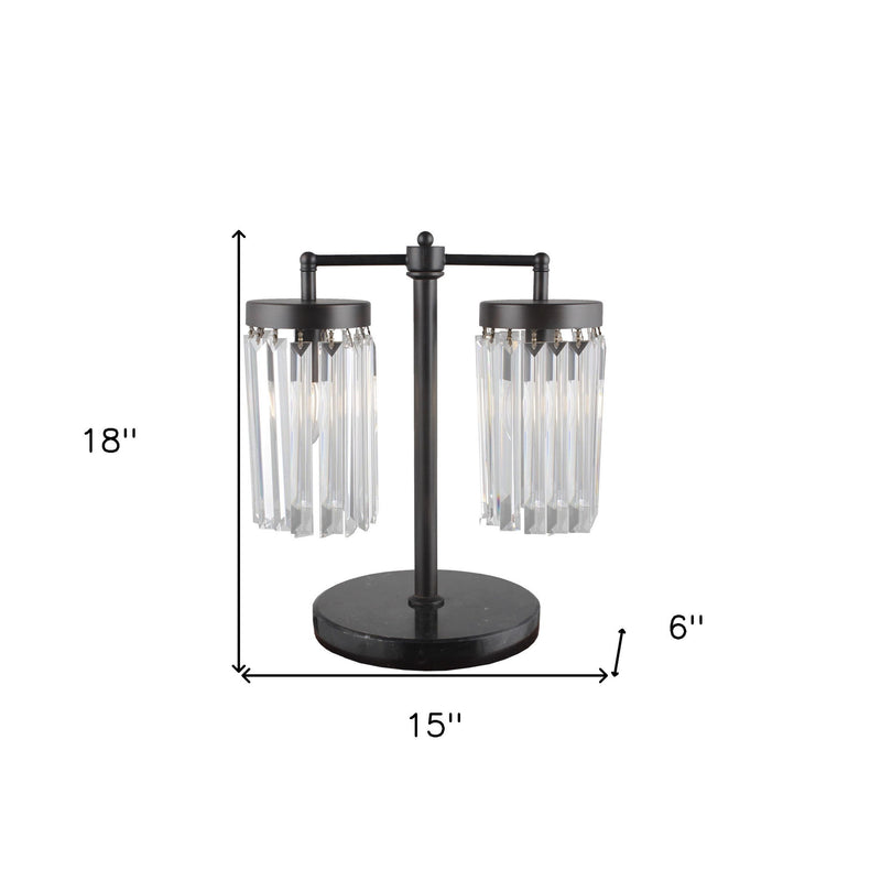 Iron Two Light Cylinder Bedside Table Lamp With Clear Cylinder Shade - Black