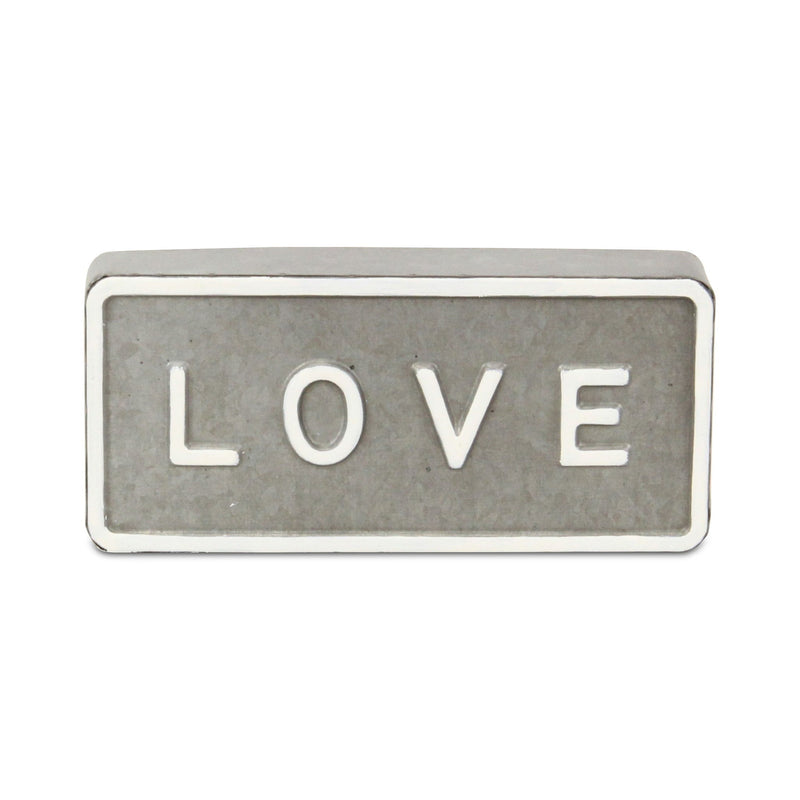 Galvanized Love Hand Painted Tabletop Sign - Gray / White