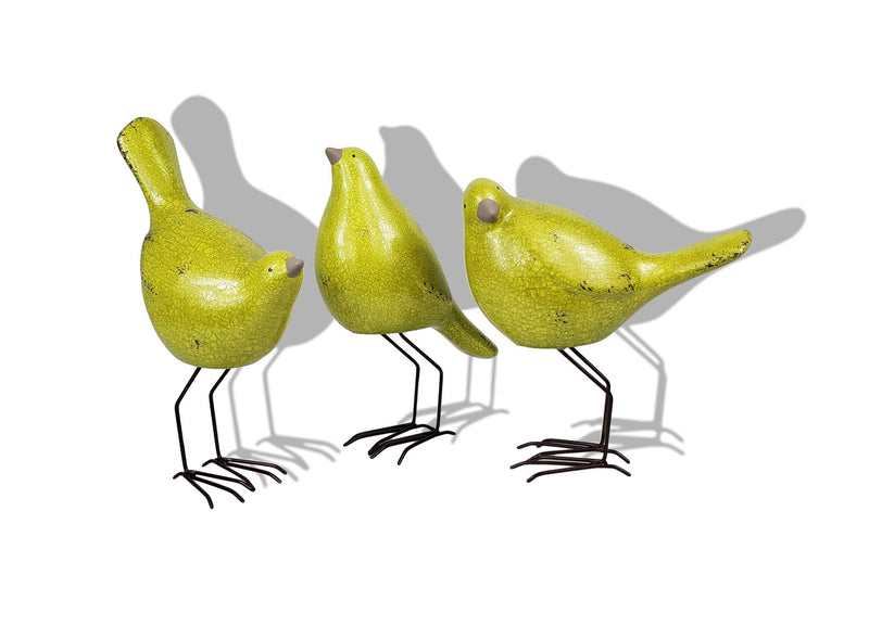 Lemongrass Poly Bird Sculptures (Set of 3) - Lemon / Green