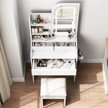 Load image into Gallery viewer, Fashion Vanity Desk With Mirror And Lights For Makeup, Hair Dryer Holder And Chair, Adjustable Lighting - White
