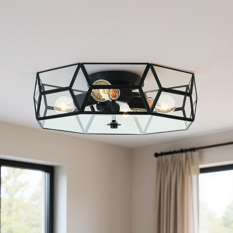 18'' Unique Statement Four Light Metal Dimmable Flush Chandelier With Shades - Black