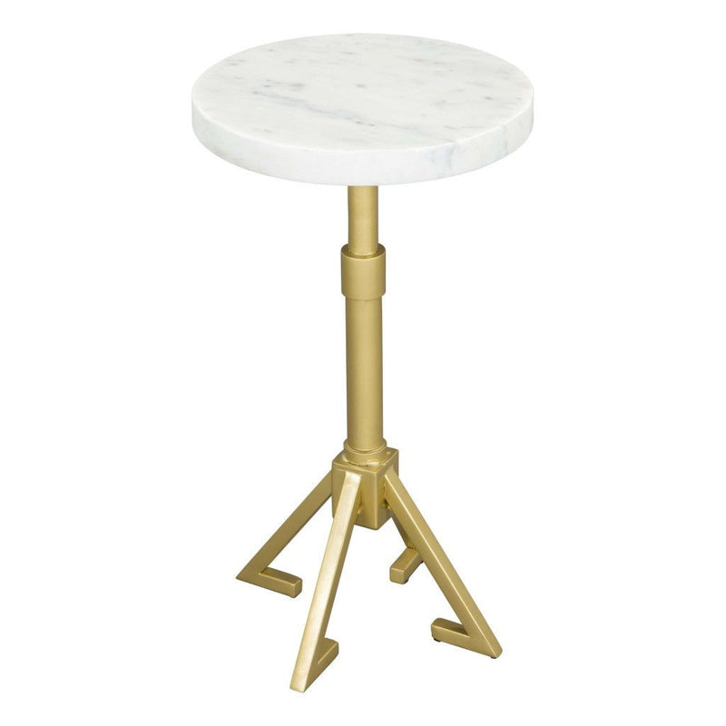 22" Marble And Iron Round Pedestal End Table - White And Gold