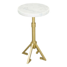 Load image into Gallery viewer, 22" Marble And Iron Round Pedestal End Table - White And Gold
