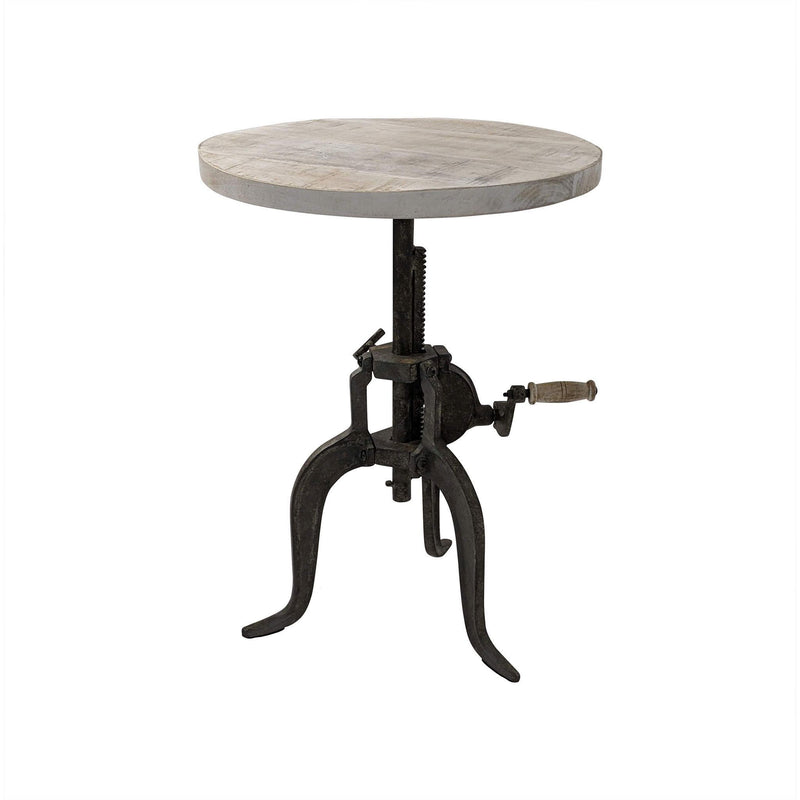 19" Solid Wood And Iron Height Adjustable Round End Table - Natural And Gunmetal