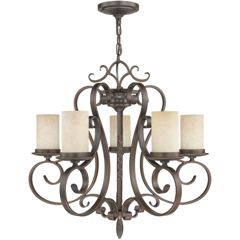 25" Five Light Dimmable Chandelier With Shades - Bronze