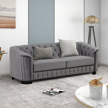 Load image into Gallery viewer, 82&quot; Mid Century Modern Sofa with Rubber Wood Legs,Velvet Upholstered Sofa Couch,Sofa with Thick Removable Seat Cushion, 3 Seater Sofa Couch for Living Room,Gray
