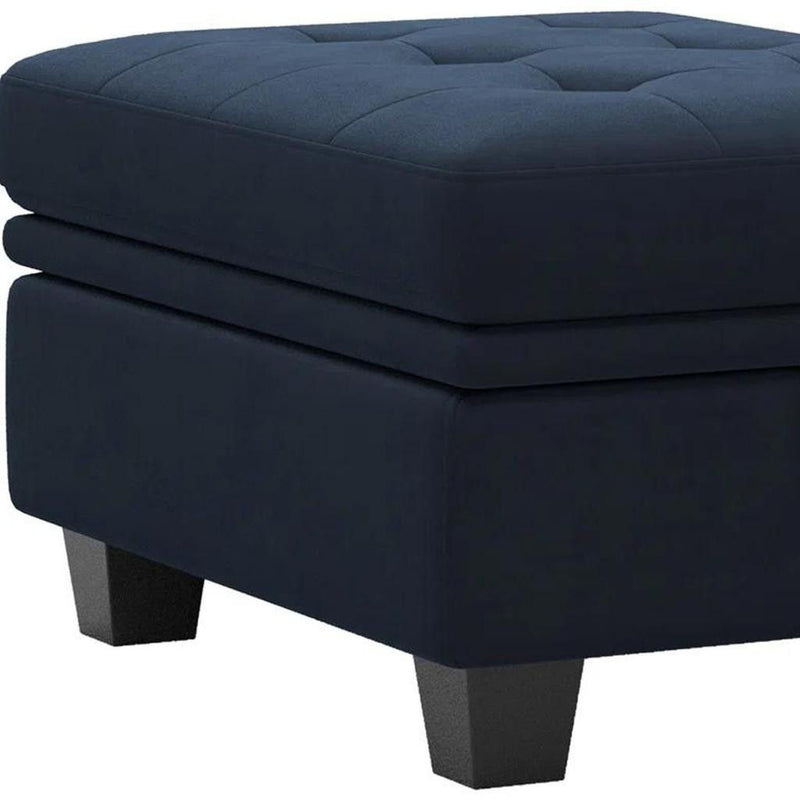 Velvet Tufted Storage Ottoman - Blue / Black
