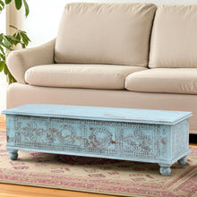 Load image into Gallery viewer, 54" Carved And Distressed Solid Wood Lift Top Coffee Table - Pastel Pink
