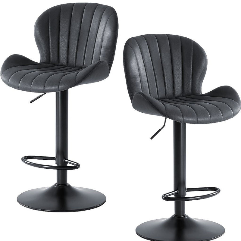Faux Leather Aluminum Swivel Bar Chairs (Set of 2) (724341) - Black
