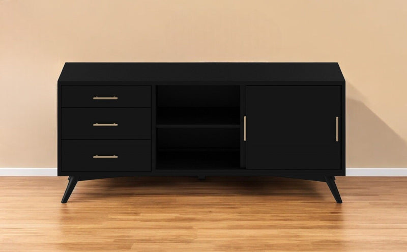 Mahogany Solids Okoume And Veneer Open Shelving TV Stand - Black