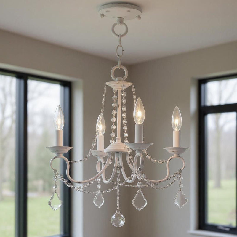 17" Four Light Dimmable Chandelier With Shades - Antiqued White