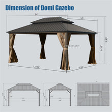 Load image into Gallery viewer, 10&#39; X 14&#39; Hardtop Gazebo, Aluminum Metal Gazebo with Galvanized Steel Double Roof Canopy, Curtain and Netting, Permanent Gazebo Pavilion for Party, Wedding, Outdoor Dining, Brown
