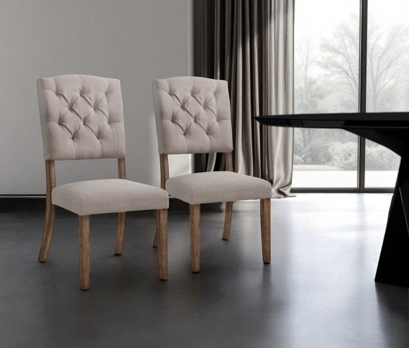Tufted And Upholstered Linen Open Back Dining Side Chairs (Set of 2) - Cream